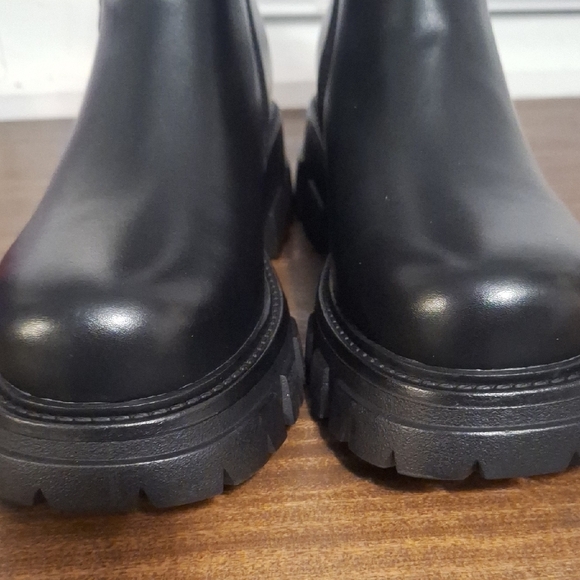 Black Rugged Sole Chunky Ankle Moto Boots with Buckle - Picture 7 of 9